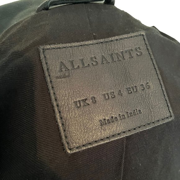 All Saints Lewin Leather Biker Jacket in Black, Size US 4 Small - Picture 12 of 16